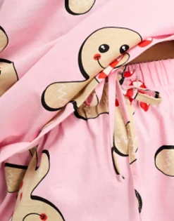 Gifts*DESIGN Curve Christmas Gingerbread Oversized Tee & Short Pyjama Set In Pink