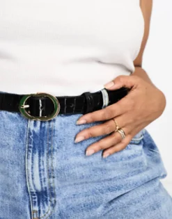 Belts*Curve Design Croc Double Circle Waist And Hip Belt Black