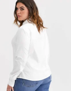 Shirts*Curve Design Long Sleeve Fitted Shirt In Stretch Cotton In White