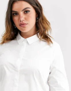 Shirts*Curve Design Long Sleeve Fitted Shirt In Stretch Cotton In White