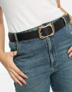 Belts*DESIGN Curve Wavy Buckle Belt In Black