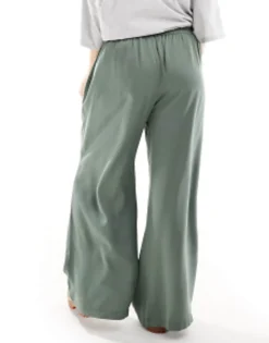 Trousers & Leggings*DESIGN Curve Wide Leg Trouser In Dark Green