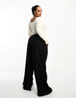 Trousers & Leggings*DESIGN Curve Wide Leg Trouser In Black