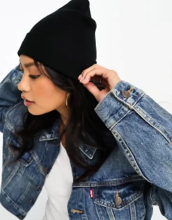 Beanies*DESIGN Deep Turn Up Beanie In Black