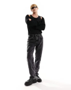 Scarves*DESIGN Extra Long Sleeve Bolero In Chunky Knit Black