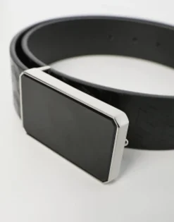 Belts*DESIGN Faux Leather Belt With Enamel Buckle And Embossed In Black