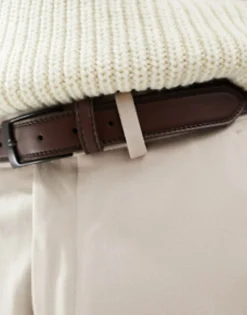 Belts*DESIGN Faux Leather Belt With Contrast Black Stitch In Brown