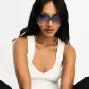 Sunglasses*DESIGN Fine Frame Oversized 70S Sunglasses In Crystal Blue Mid Blue