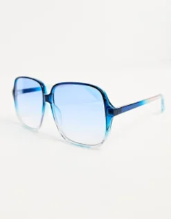 Sunglasses*DESIGN Fine Frame Oversized 70S Sunglasses In Crystal Blue Mid Blue