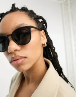 Sunglasses*DESIGN Fine Frame Round Sunglasses In Black