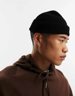 Beanies*DESIGN Fisherman Ribbed Beanie In Black
