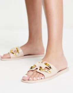 Flat Sandals*DESIGN Fleur Chain Jelly Flat Sandal In Beige