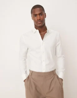 Tall*DESIGN Formal Skinny Fit Oxford Shirt With Double Cuff In White