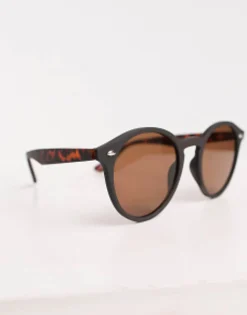 Sunglasses*DESIGN Frame Round Sunglasses In With Tortoiseshell Detail Black