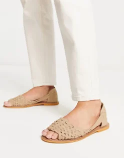 Flat Sandals*DESIGN Francis Leather Woven Flat Sandals In Taupe