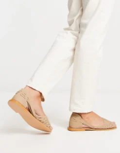 Flat Sandals*DESIGN Francis Leather Woven Flat Sandals In Taupe