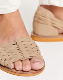 Flat Sandals*DESIGN Francis Leather Woven Flat Sandals In Taupe