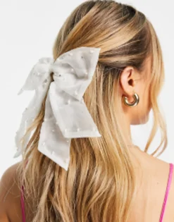 Hair Accessories*DESIGN Hair Bow In With Pearls White