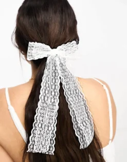 Hair Accessories*DESIGN Hairband With Lace Bow Detail In White