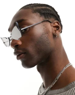 Sunglasses*DESIGN Halloween Fashion Rimless Glasses With Skeleton Details In Black Charcoal
