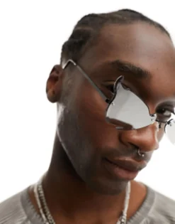 Sunglasses*DESIGN Halloween Fashion Rimless Glasses With Skeleton Details In Black Charcoal