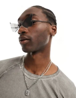Sunglasses*DESIGN Halloween Fashion Rimless Glasses With Skeleton Details In Black Charcoal