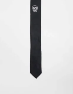 Ties*DESIGN Halloween Slim Tie With Skull Embroidery In Black