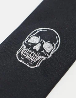 Ties*DESIGN Halloween Slim Tie With Skull Embroidery In Black