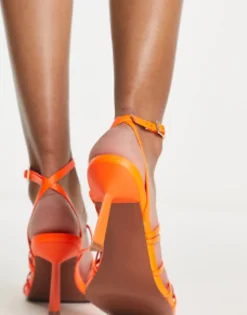 Sandals*DESIGN Hamper Strappy Mid Heeled Sandals In Neon Orange