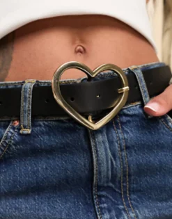 Belts*DESIGN Heart Buckle Waist And Hip Jeans Belt Black