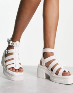 Sandals*DESIGN Highway Chunky Mid Heeled Sandals In White
