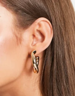 Gifts*DESIGN Hoop Earring With Twist Link In Tone Gold