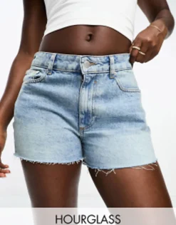 Shorts*DESIGN Hourglass Denim Relaxed Short In Blue Mid Blue