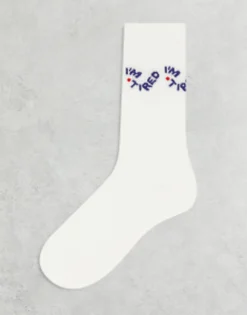 Gifts*DESIGN Im Tired Slogan Socks In White