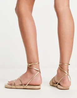 Flat Sandals*DESIGN Jamila Toe Loop Espadrille In Gold