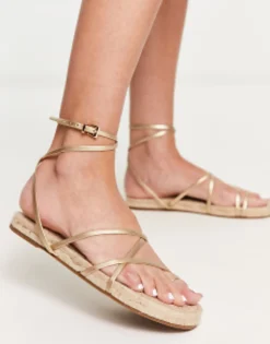 Flat Sandals*DESIGN Jamila Toe Loop Espadrille In Gold