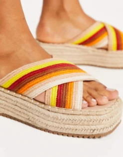 Flat Sandals*DESIGN Jazlyn Flatform Crochet Mules In Multi