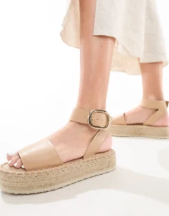 Flat Sandals*DESIGN Jinny Espadrille With Oval Buckle In Camel