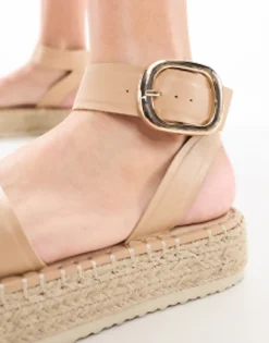 Flat Sandals*DESIGN Jinny Espadrille With Oval Buckle In Camel