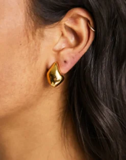 Gifts*DESIGN 14K Plated Earrings With Molten Stud Gold