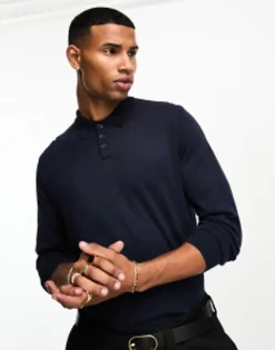 Polo Shirts*DESIGN Knitted Essential Polo In Navy