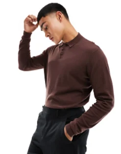 Polo Shirts*DESIGN Knitted Essential Polo In Green Brown