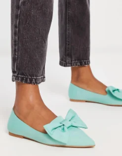 Flat Shoes*DESIGN Lake Bow Pointed Ballet Flats In Teal