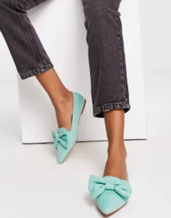 Flat Shoes*DESIGN Lake Bow Pointed Ballet Flats In Teal