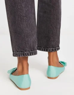 Flat Shoes*DESIGN Lake Bow Pointed Ballet Flats In Teal