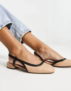 Flat Shoes*DESIGN Latte Round Toe Sling Back Ballet In Beige