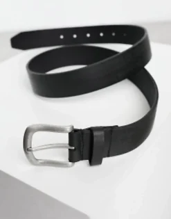 Belts*DESIGN Leather Belt With Burnished Silver Buckle In Vintage Black