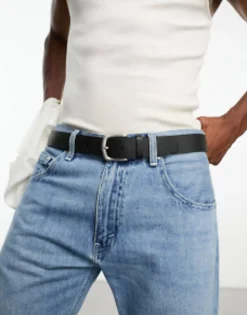 Belts*DESIGN Leather Belt With Burnished Silver Buckle In Vintage Black
