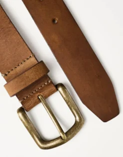 Belts*DESIGN Leather Belt With Burnished Gold Buckle In Vintage Brown