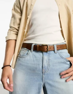 Belts*DESIGN Leather Belt With Burnished Gold Buckle In Vintage Brown